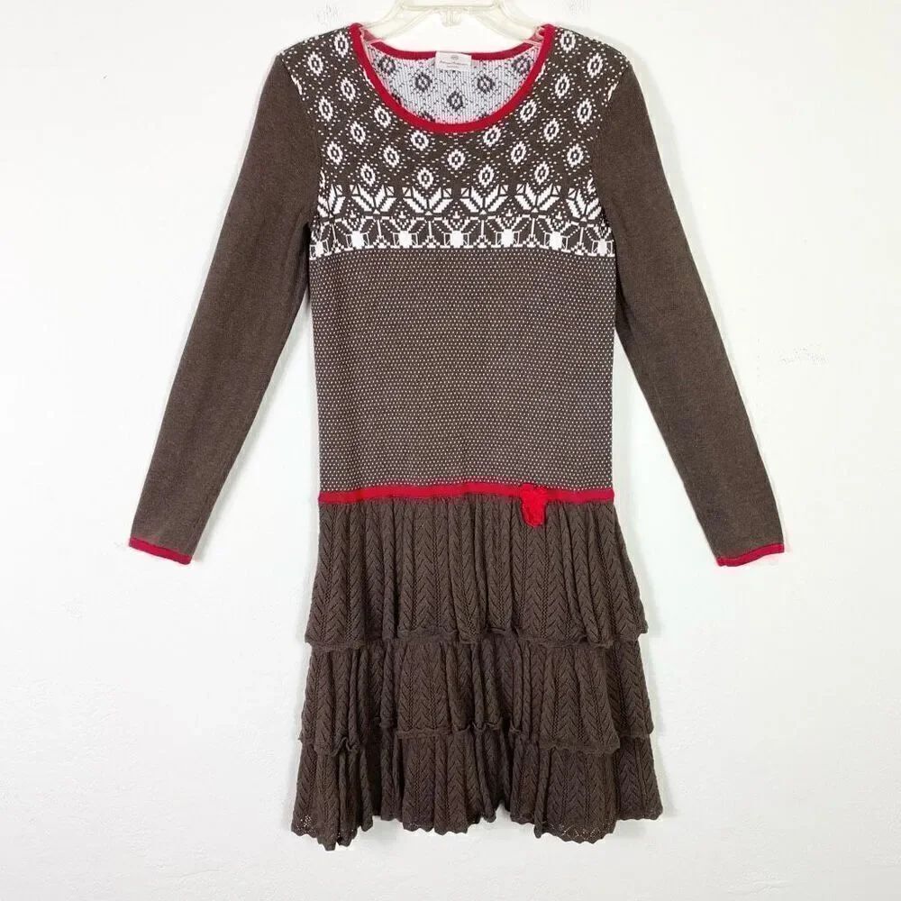 Hanna Andersson Big Girl Brown Layer Fairisle Long Sleeve Holiday Dress Size 14